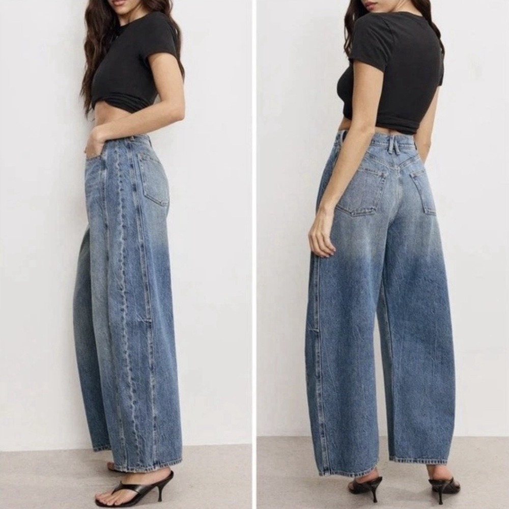 Good American Good Extreme Barrel Jeans High Rise Wide Loose Indigo Size 14/32
